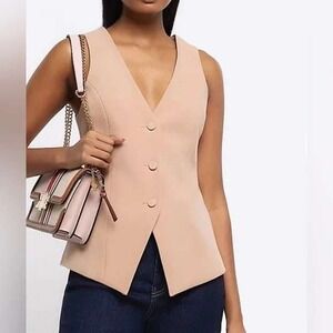 River Island Studios Somewhere To Go Camel Tan Tailored Waistcoat Vest Womens 2